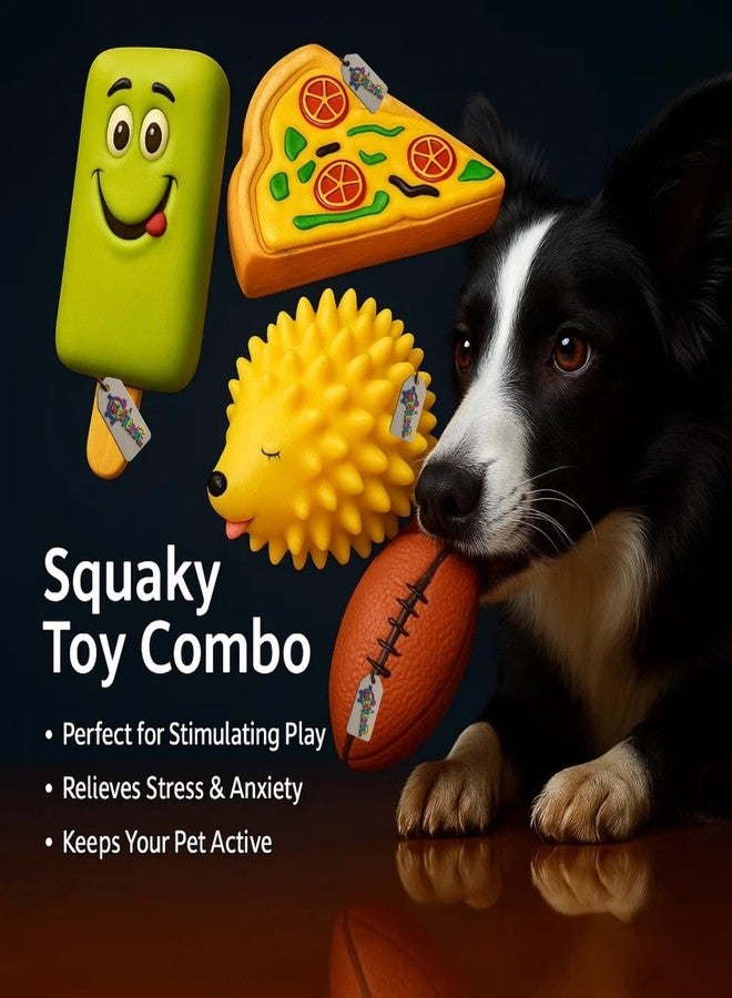 Western Era Squeaky Dog Toys Combo | Rugby Ball, Ice Cream Smiley, Pizza Slice & Porcupine | Durable Rubber Chew Toys for Puppies & Dogs | Soft, Fun & Interactive Sound Toys | Indoor Outdoor Play - Image 5